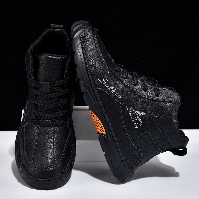 （💥 12 HOURS. NO PAIN）Men’s Handmade Leather Boots – Waterproof, Arch Support, Pressure Relief, Wide Toe Box, Built for Outdoor Comfort