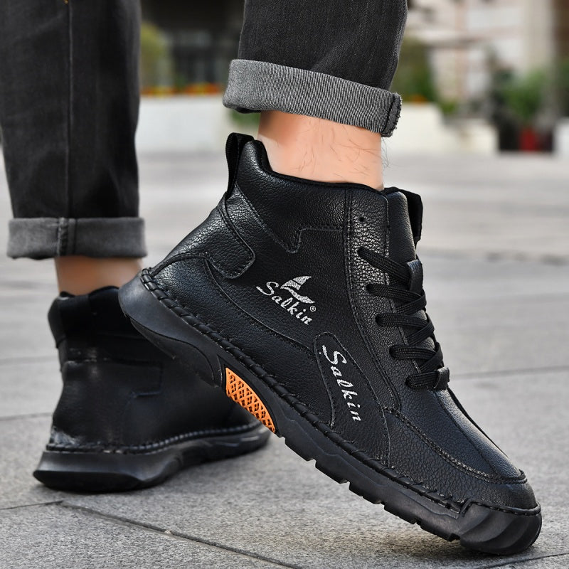 （💥 12 HOURS. NO PAIN）Men’s Handmade Leather Boots – Waterproof, Arch Support, Pressure Relief, Wide Toe Box, Built for Outdoor Comfort
