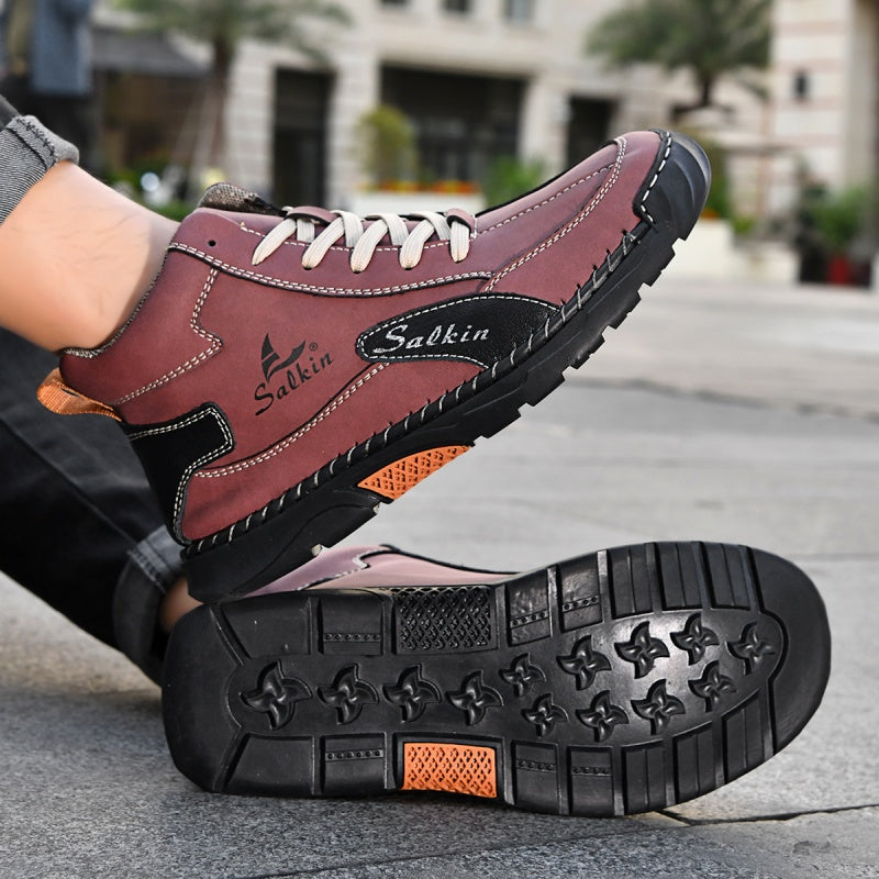 （💥 12 HOURS. NO PAIN）Men’s Handmade Leather Boots – Waterproof, Arch Support, Pressure Relief, Wide Toe Box, Built for Outdoor Comfort