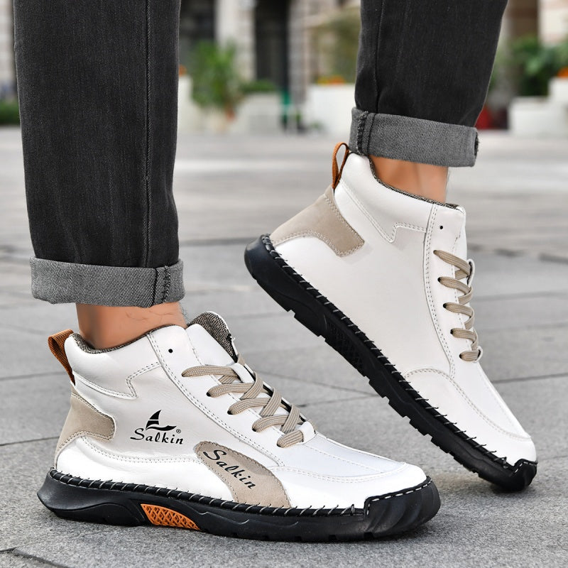 （💥 12 HOURS. NO PAIN）Men’s Handmade Leather Boots – Waterproof, Arch Support, Pressure Relief, Wide Toe Box, Built for Outdoor Comfort