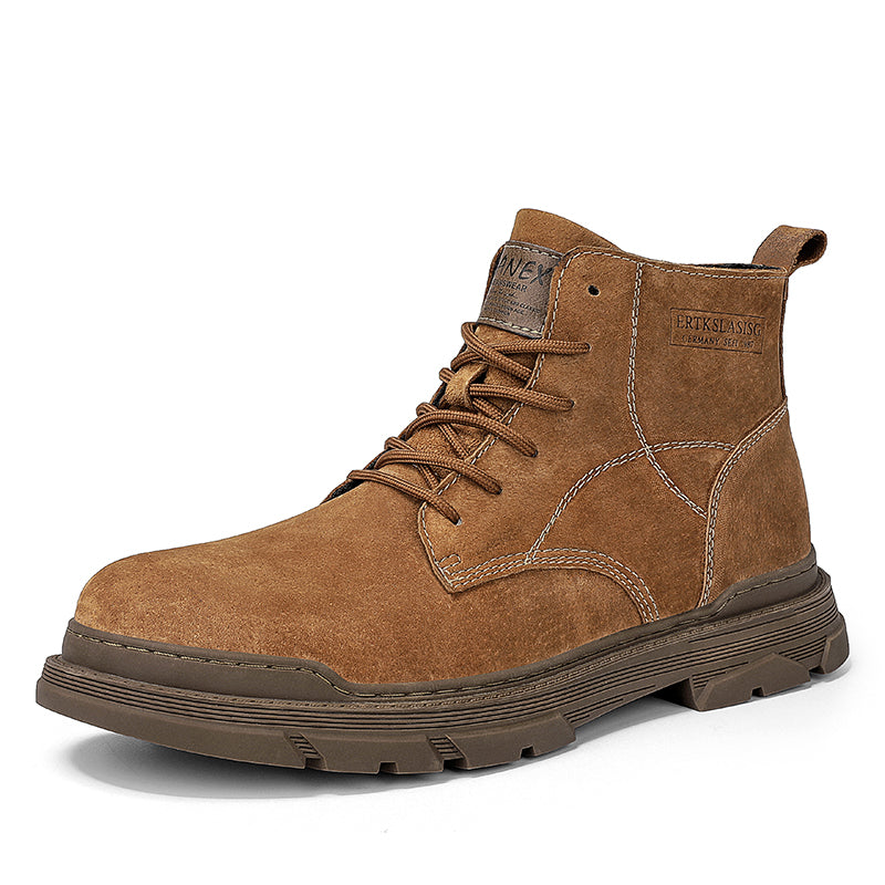 Men’s Leather Work Chukka Boots, Hand-Stitched Lace-Up Ankle Boots with Waterproof Lining, Non-Slip/Oil-Resistant Sole, Arch Support