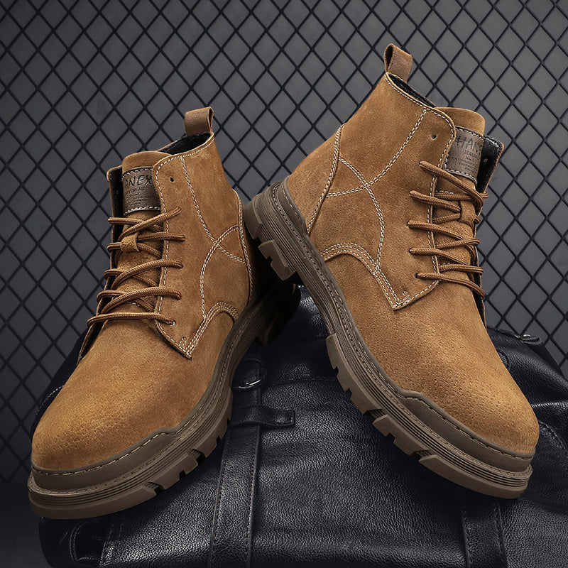 Men’s Leather Work Chukka Boots, Hand-Stitched Lace-Up Ankle Boots with Waterproof Lining, Non-Slip/Oil-Resistant Sole, Arch Support