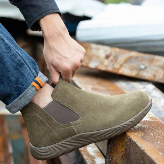(Multiple Protection👍)High Quality Work Boots - Super Wear-Resistant Leather Material Kevlar Sole Anti-Impact Steel Toe Orthotic Insole