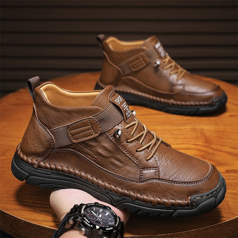 Mens Casual Leather Shoes Ankle Chukka Boots Slip On Lightweight Loafers Mid top Walking Driving Shoes for Male
