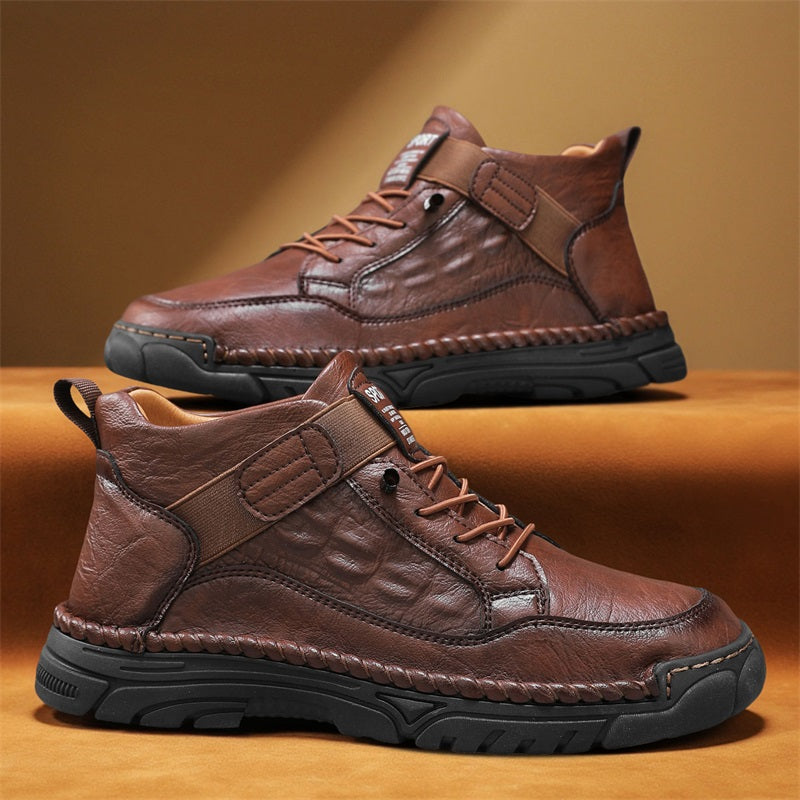 Mens Casual Leather Shoes Ankle Chukka Boots Slip On Lightweight Loafers Mid top Walking Driving Shoes for Male