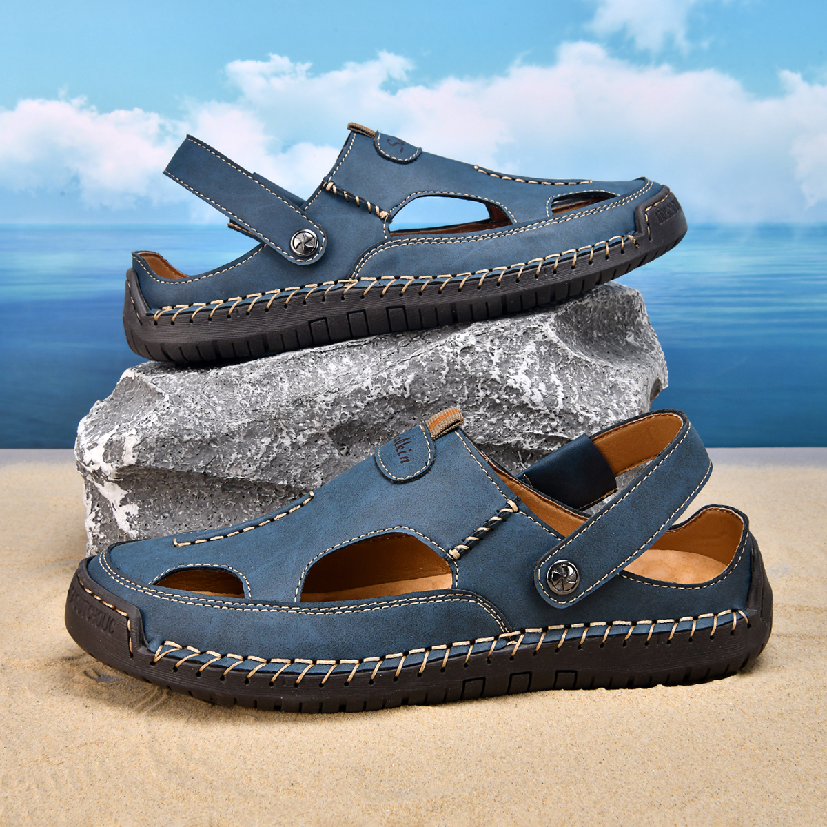 (⏰Limited Time Sale 70% OFF) Men's and Women's Genuine Leather Sandals — Slip-on, Breathable, Wide-Fit Design, Arch Support, Non-Slip & Puncture-Resistant