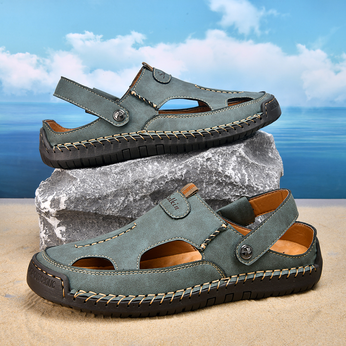 (⏰Limited Time Sale 70% OFF) Men's and Women's Genuine Leather Sandals — Slip-on, Breathable, Wide-Fit Design, Arch Support, Non-Slip & Puncture-Resistant