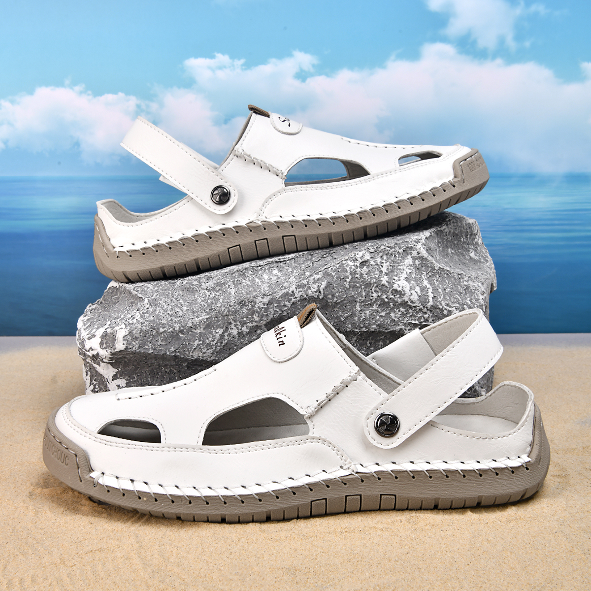(⏰Limited Time Sale 70% OFF) Men's and Women's Genuine Leather Sandals — Slip-on, Breathable, Wide-Fit Design, Arch Support, Non-Slip & Puncture-Resistant
