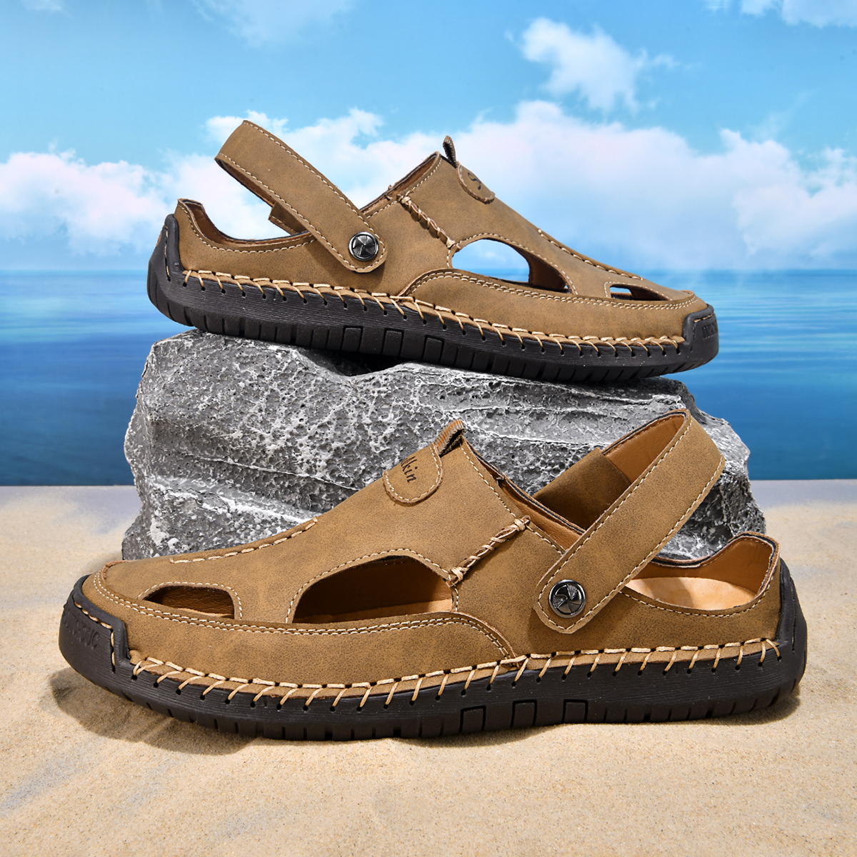 (⏰Limited Time Sale 70% OFF) Men's and Women's Genuine Leather Sandals — Slip-on, Breathable, Wide-Fit Design, Arch Support, Non-Slip & Puncture-Resistant