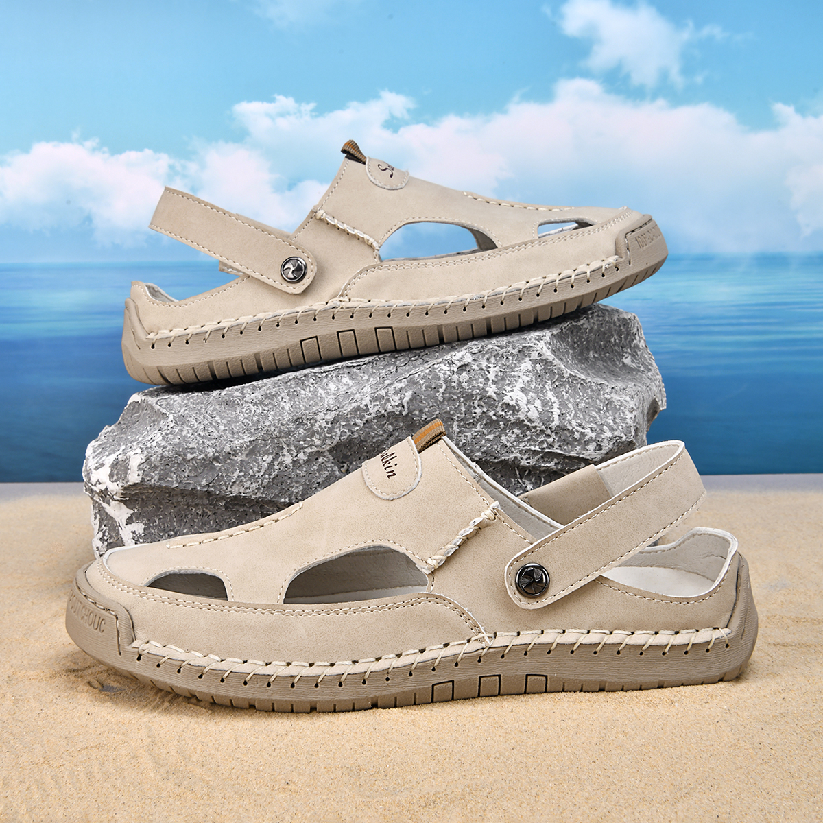 (⏰Limited Time Sale 70% OFF) Men's and Women's Genuine Leather Sandals — Slip-on, Breathable, Wide-Fit Design, Arch Support, Non-Slip & Puncture-Resistant