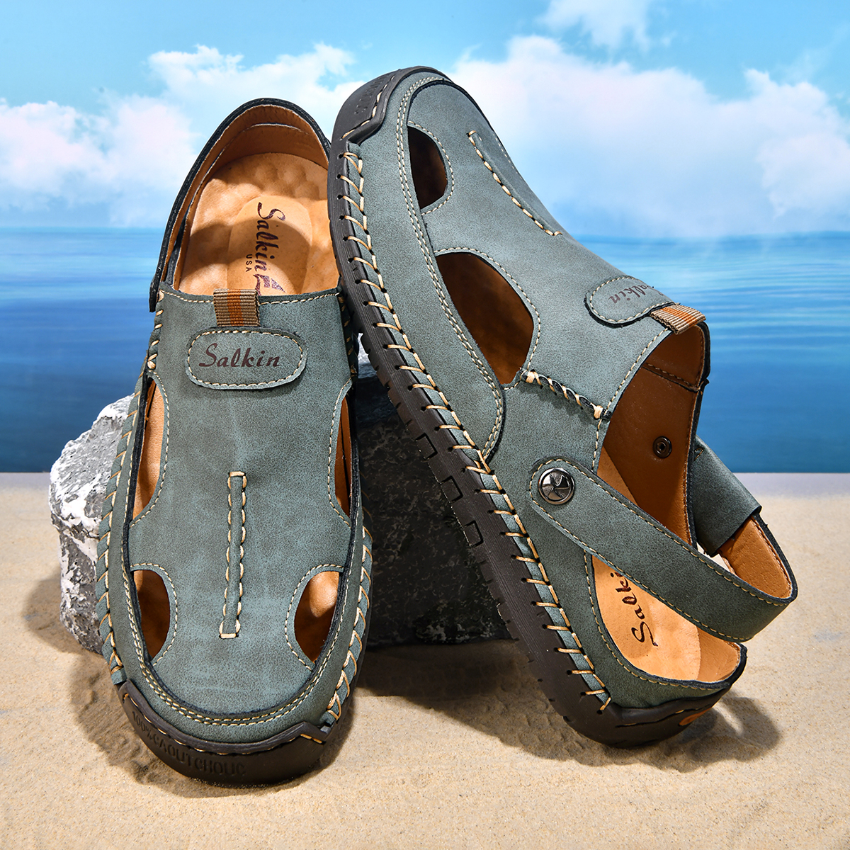 (⏰Limited Time Sale 70% OFF) Men's and Women's Genuine Leather Sandals — Slip-on, Breathable, Wide-Fit Design, Arch Support, Non-Slip & Puncture-Resistant
