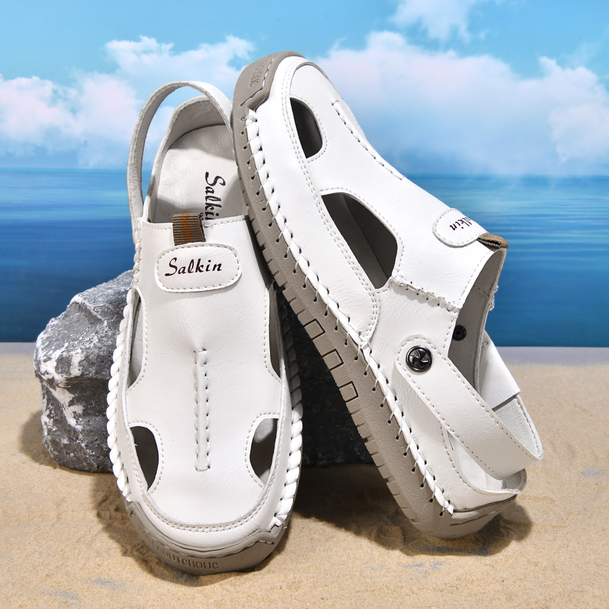 (⏰Limited Time Sale 70% OFF) Men's and Women's Genuine Leather Sandals — Slip-on, Breathable, Wide-Fit Design, Arch Support, Non-Slip & Puncture-Resistant