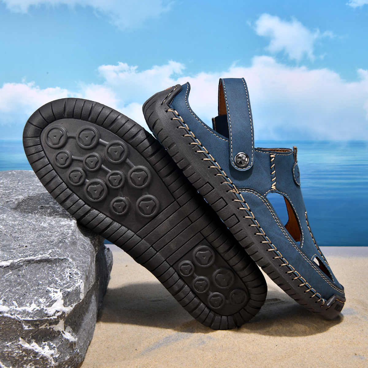 (⏰Limited Time Sale 70% OFF) Men's and Women's Genuine Leather Sandals — Slip-on, Breathable, Wide-Fit Design, Arch Support, Non-Slip & Puncture-Resistant