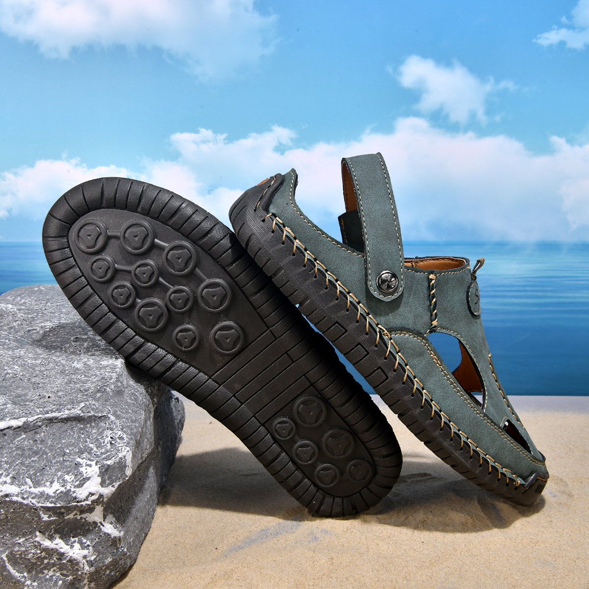 (⏰Limited Time Sale 70% OFF) Men's and Women's Genuine Leather Sandals — Slip-on, Breathable, Wide-Fit Design, Arch Support, Non-Slip & Puncture-Resistant