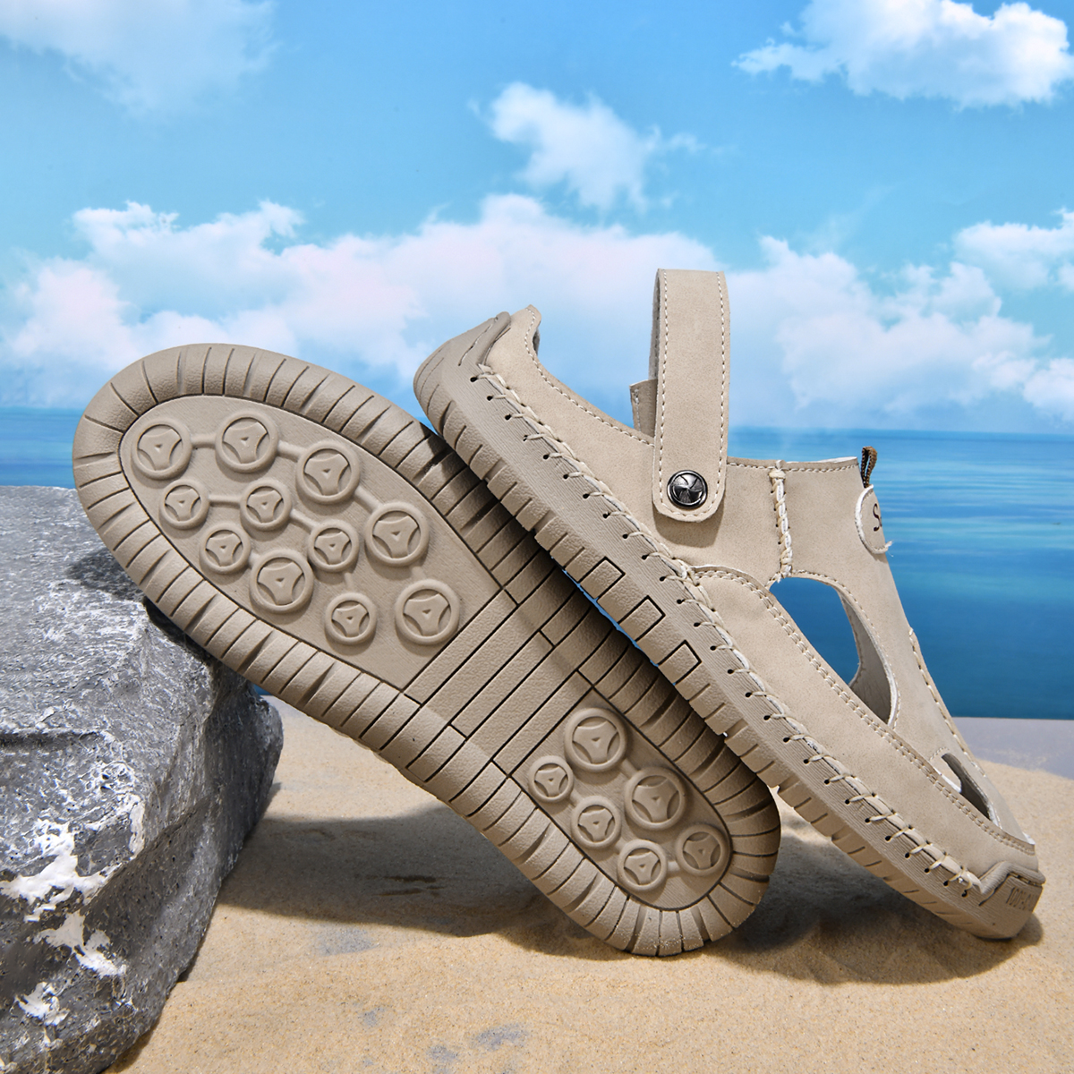 (⏰Limited Time Sale 70% OFF) Men's and Women's Genuine Leather Sandals — Slip-on, Breathable, Wide-Fit Design, Arch Support, Non-Slip & Puncture-Resistant
