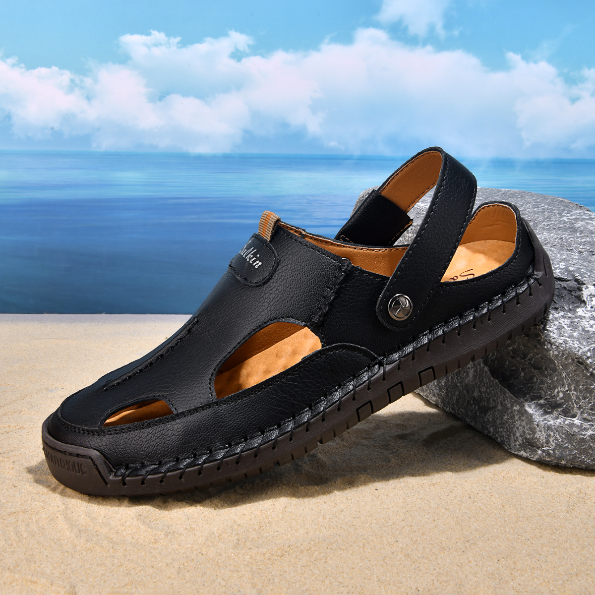 (⏰Limited Time Sale 70% OFF) Men's and Women's Genuine Leather Sandals — Slip-on, Breathable, Wide-Fit Design, Arch Support, Non-Slip & Puncture-Resistant