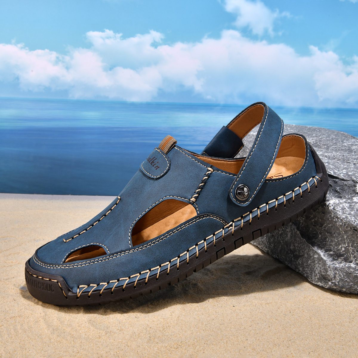 (⏰Limited Time Sale 70% OFF) Men's and Women's Genuine Leather Sandals — Slip-on, Breathable, Wide-Fit Design, Arch Support, Non-Slip & Puncture-Resistant