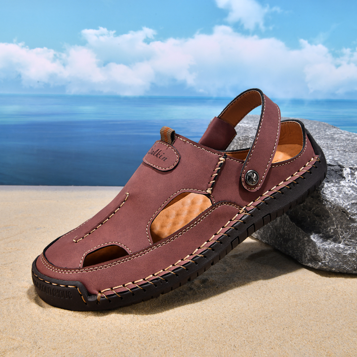 (⏰Limited Time Sale 70% OFF) Men's and Women's Genuine Leather Sandals — Slip-on, Breathable, Wide-Fit Design, Arch Support, Non-Slip & Puncture-Resistant