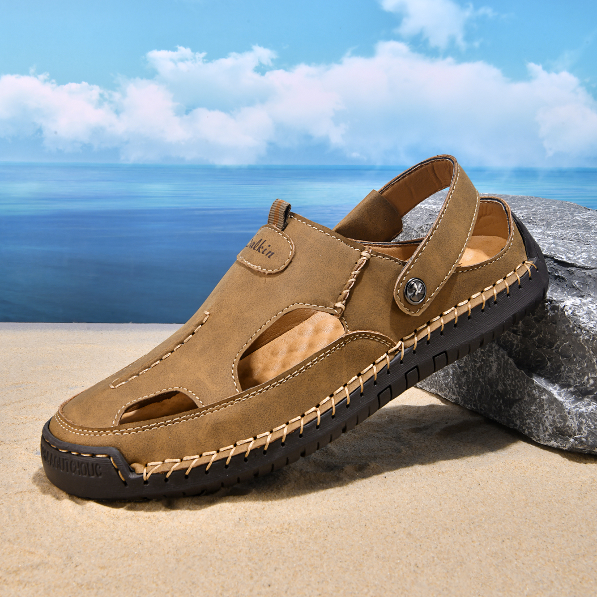 (⏰Limited Time Sale 70% OFF) Men's and Women's Genuine Leather Sandals — Slip-on, Breathable, Wide-Fit Design, Arch Support, Non-Slip & Puncture-Resistant
