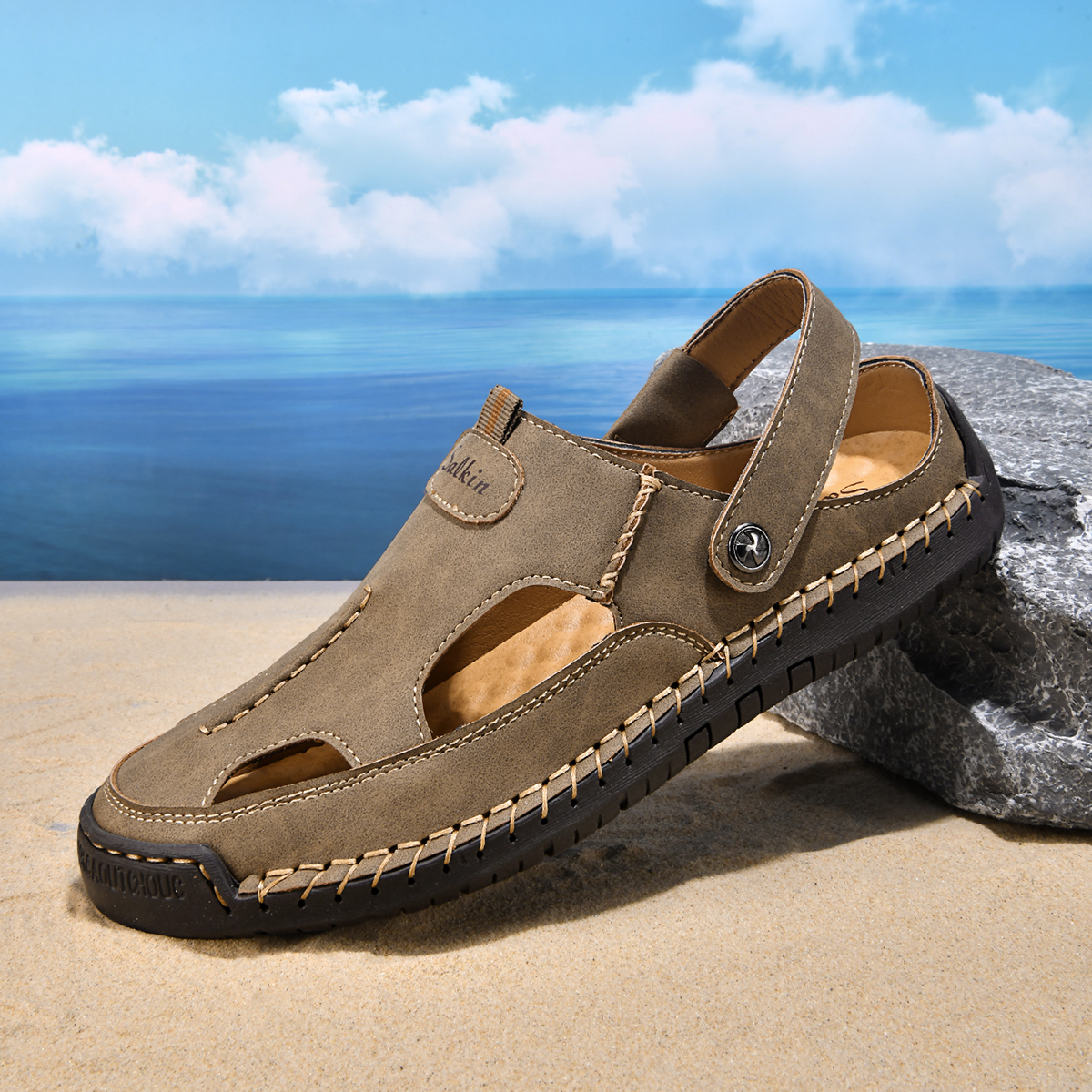 (⏰Limited Time Sale 70% OFF) Men's and Women's Genuine Leather Sandals — Slip-on, Breathable, Wide-Fit Design, Arch Support, Non-Slip & Puncture-Resistant