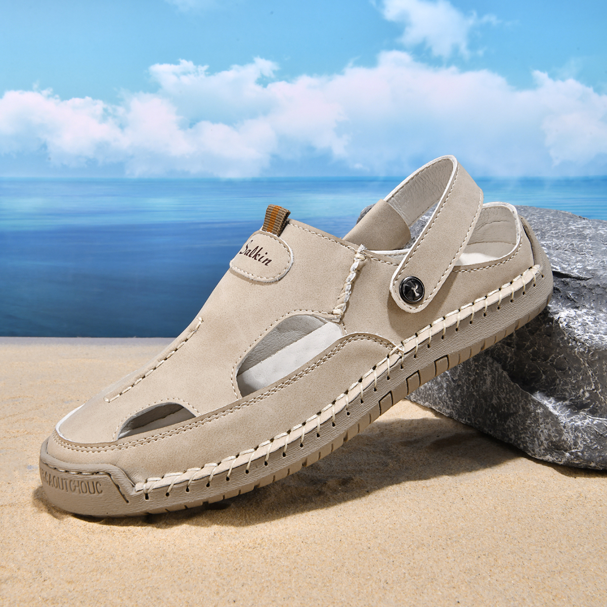 (⏰Limited Time Sale 70% OFF) Men's and Women's Genuine Leather Sandals — Slip-on, Breathable, Wide-Fit Design, Arch Support, Non-Slip & Puncture-Resistant