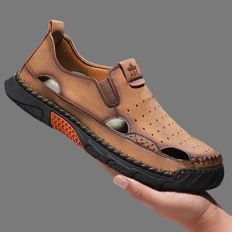 (⏰Limited Time Sale 70% OFF) Men's Genuine Leather Sports Sandals, Wide Toe, Orthopedic Support, Lightweight And Non-Slip, Hiking Sandals