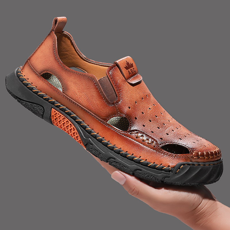 (⏰Limited Time Sale 70% OFF) Men's Genuine Leather Sports Sandals, Wide Toe, Orthopedic Support, Lightweight And Non-Slip, Hiking Sandals