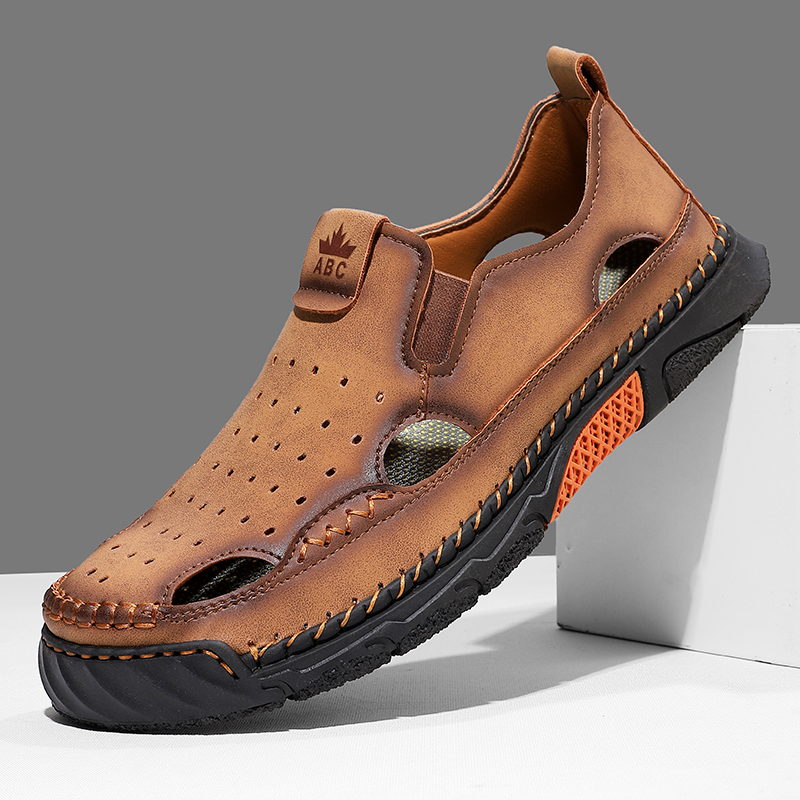 (⏰Limited Time Sale 70% OFF) Men's Genuine Leather Sports Sandals, Wide Toe, Orthopedic Support, Lightweight And Non-Slip, Hiking Sandals