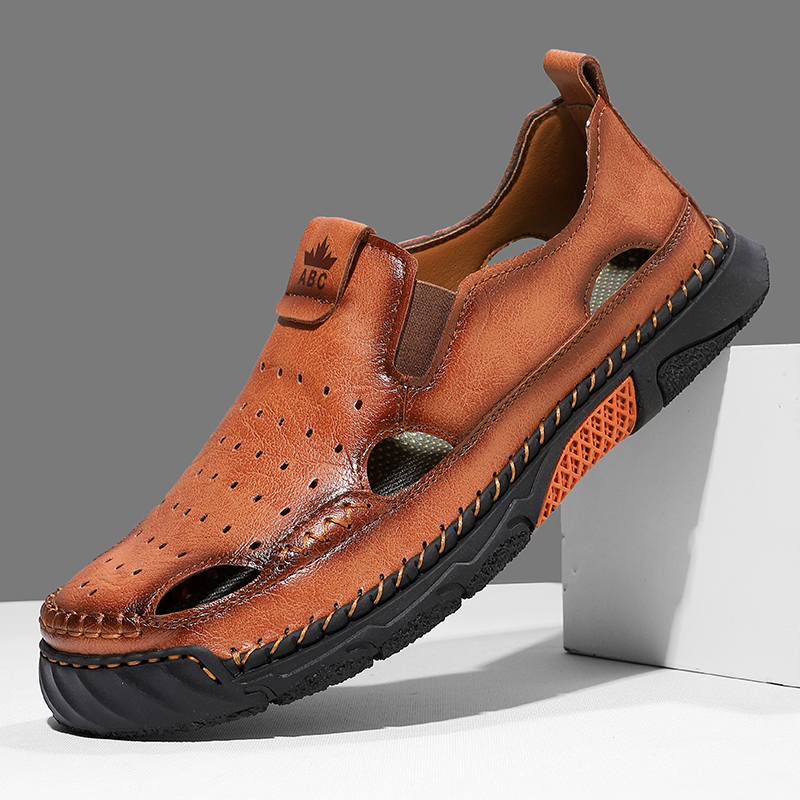 (⏰Limited Time Sale 70% OFF) Men's Genuine Leather Sports Sandals, Wide Toe, Orthopedic Support, Lightweight And Non-Slip, Hiking Sandals