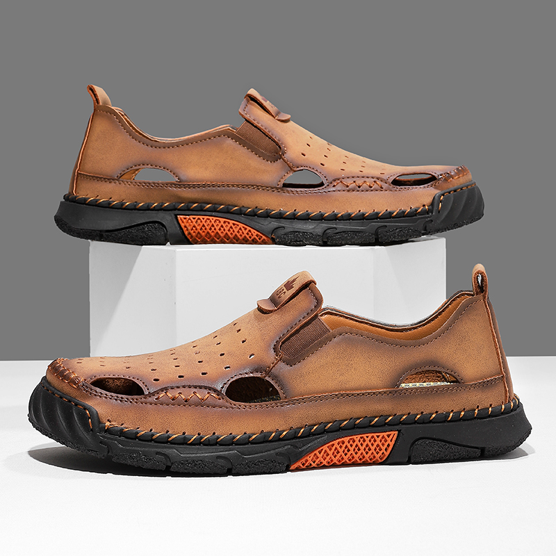 (⏰Limited Time Sale 70% OFF) Men's Genuine Leather Sports Sandals, Wide Toe, Orthopedic Support, Lightweight And Non-Slip, Hiking Sandals