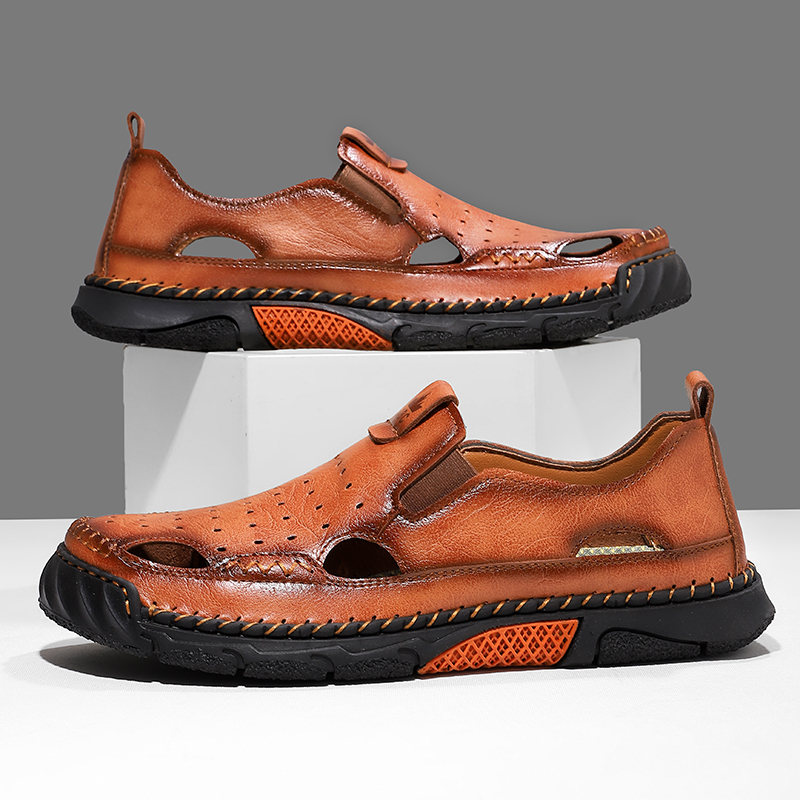 (⏰Limited Time Sale 70% OFF) Men's Genuine Leather Sports Sandals, Wide Toe, Orthopedic Support, Lightweight And Non-Slip, Hiking Sandals