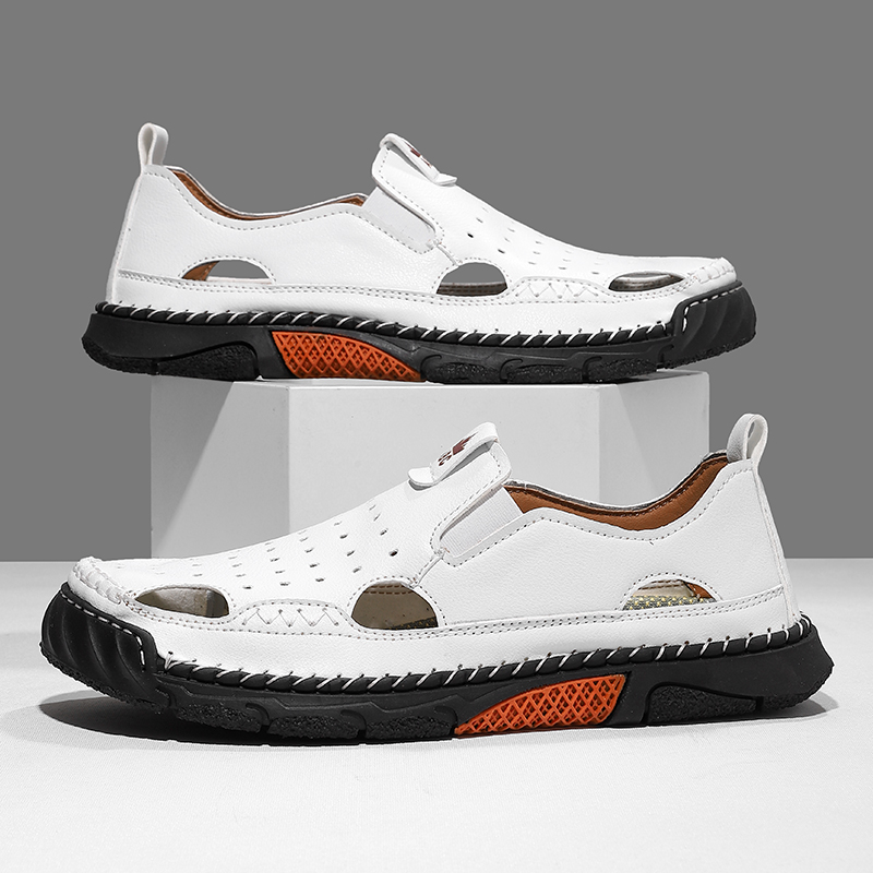 (⏰Limited Time Sale 70% OFF) Men's Genuine Leather Sports Sandals, Wide Toe, Orthopedic Support, Lightweight And Non-Slip, Hiking Sandals
