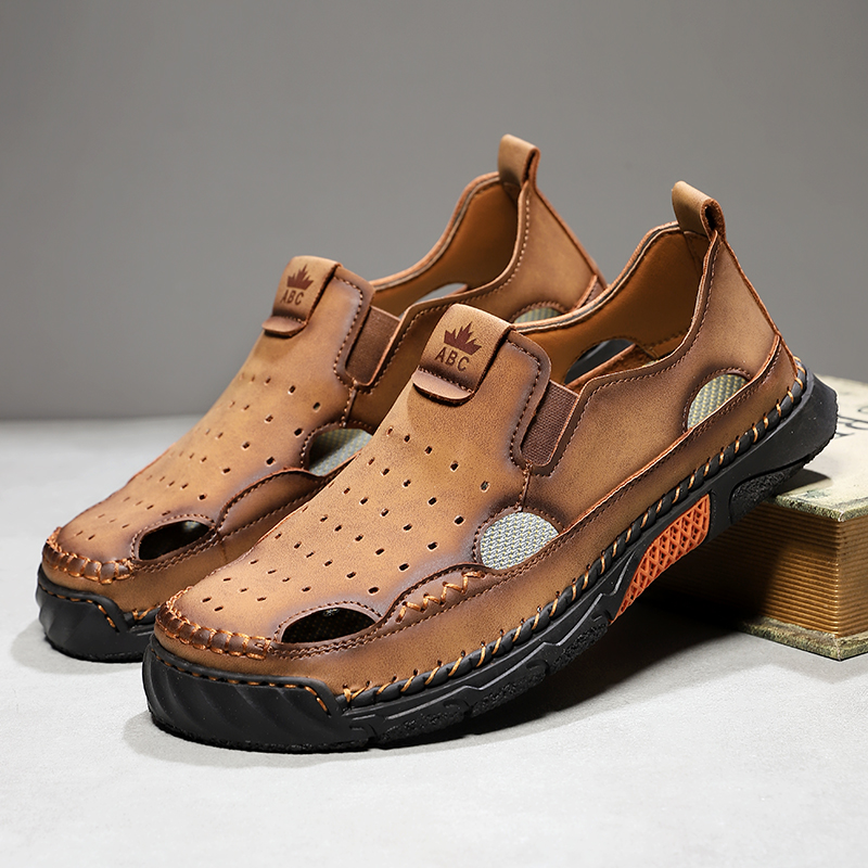 (⏰Limited Time Sale 70% OFF) Men's Genuine Leather Sports Sandals, Wide Toe, Orthopedic Support, Lightweight And Non-Slip, Hiking Sandals