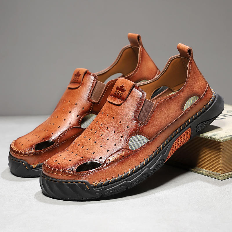(⏰Limited Time Sale 70% OFF) Men's Genuine Leather Sports Sandals, Wide Toe, Orthopedic Support, Lightweight And Non-Slip, Hiking Sandals