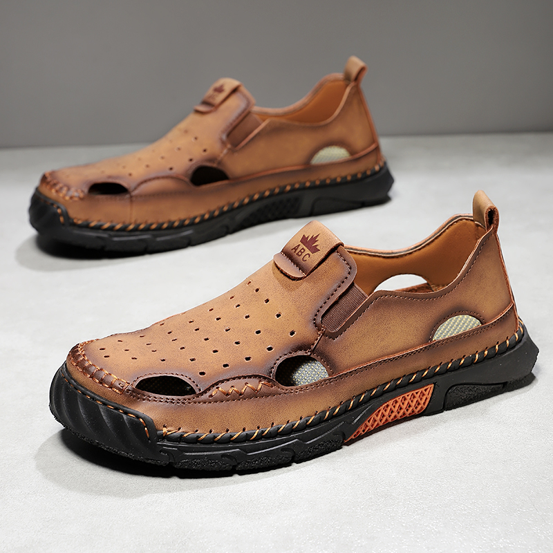 (⏰Limited Time Sale 70% OFF) Men's Genuine Leather Sports Sandals, Wide Toe, Orthopedic Support, Lightweight And Non-Slip, Hiking Sandals