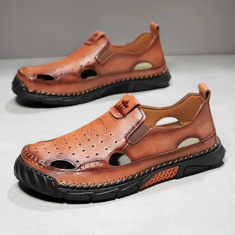 (⏰Limited Time Sale 70% OFF) Men's Genuine Leather Sports Sandals, Wide Toe, Orthopedic Support, Lightweight And Non-Slip, Hiking Sandals