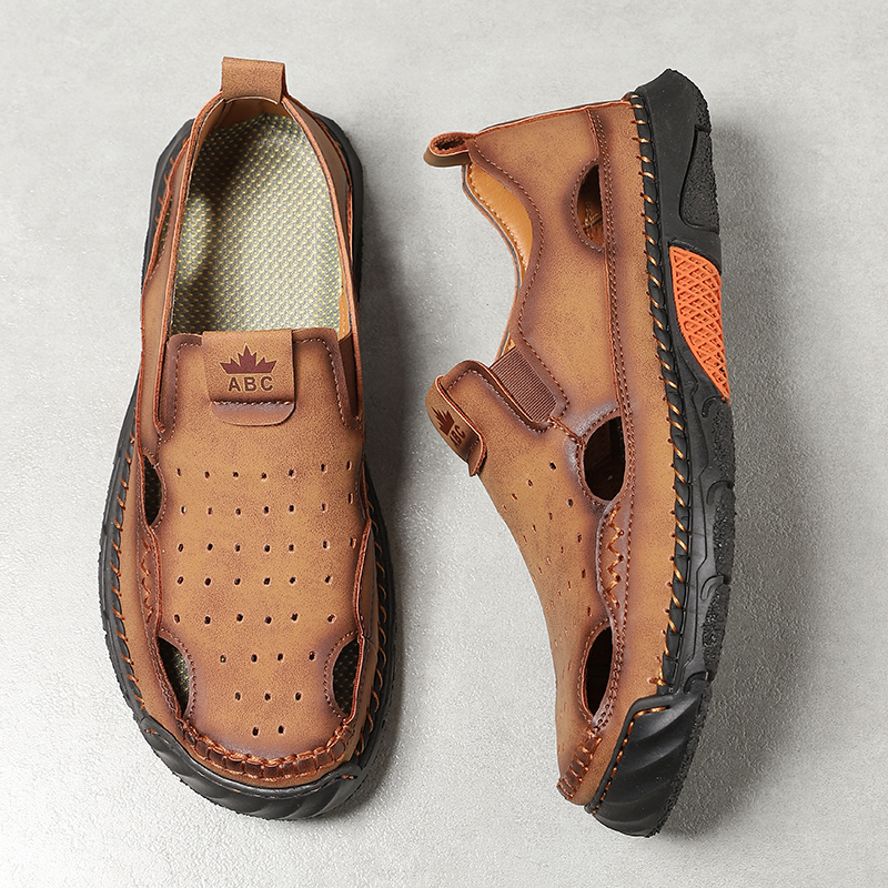 (⏰Limited Time Sale 70% OFF) Men's Genuine Leather Sports Sandals, Wide Toe, Orthopedic Support, Lightweight And Non-Slip, Hiking Sandals