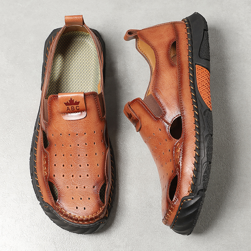 (⏰Limited Time Sale 70% OFF) Men's Genuine Leather Sports Sandals, Wide Toe, Orthopedic Support, Lightweight And Non-Slip, Hiking Sandals