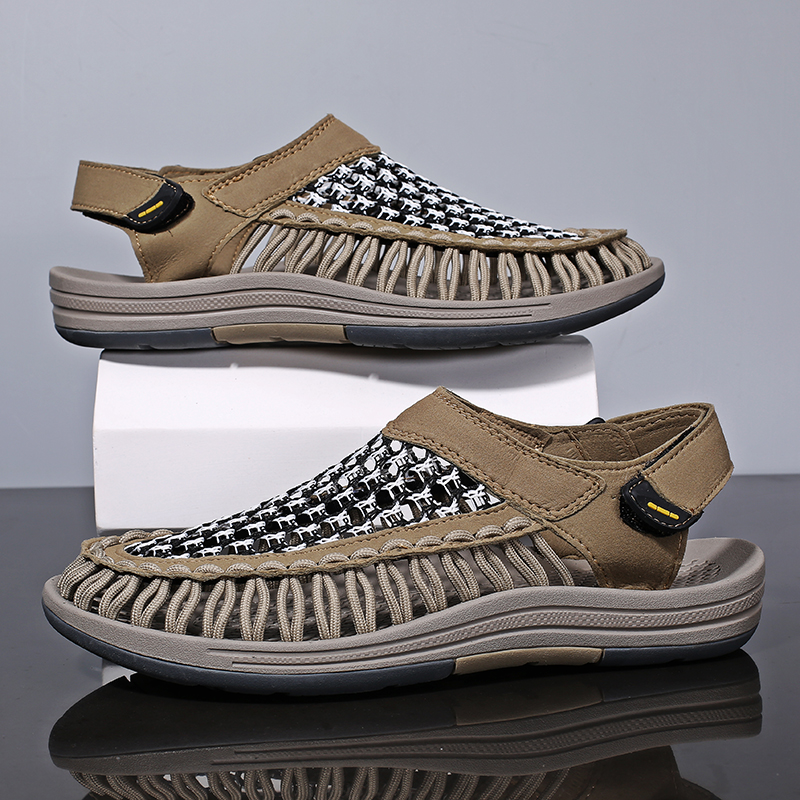 (⏰Limited Time Sale 70% OFF)Men's Mixed Material Sandals - Slip-On, Versatile, Wide Toe Box with Arch Support