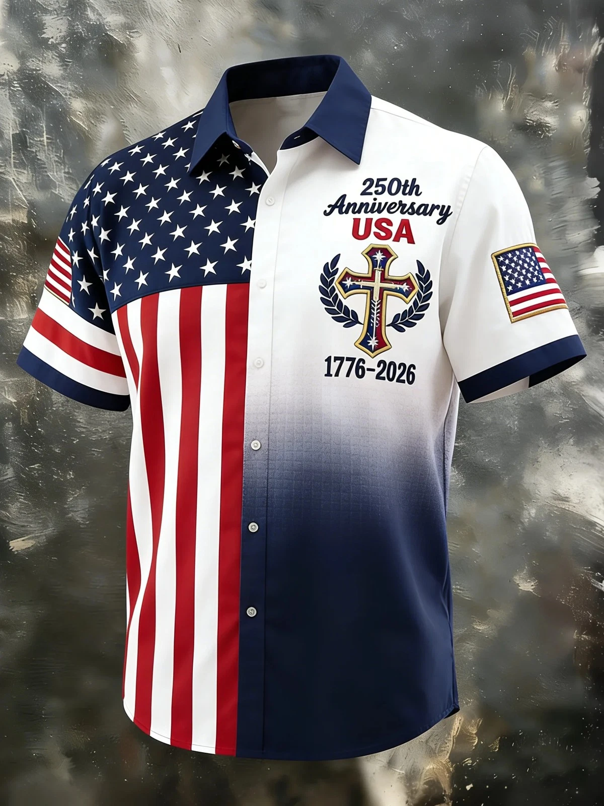 [Copy]USA 250th Anniversary Men's Patriotic Hawaiian Shirt - 1776-2026 Independence Day Casual Short Sleeve Button Down