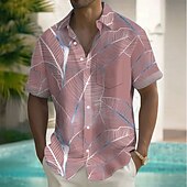 OUKU Men's Palm Leaf Tropical Hawaiian Shirt - Summer Button-Up Short Sleeve
