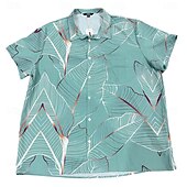 OUKU Men's Palm Leaf Tropical Hawaiian Shirt - Summer Button-Up Short Sleeve