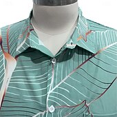 OUKU Men's Palm Leaf Tropical Hawaiian Shirt - Summer Button-Up Short Sleeve