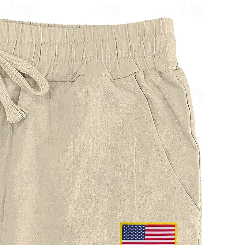 Men's American Flag Linen Pants America 250th Anniversary 4th of July Drawstring Elastic Waist Baggy Straight Leg Trousers Summer Casual Beach Vacation Holiday Loose Fit Pants for Spring Summer