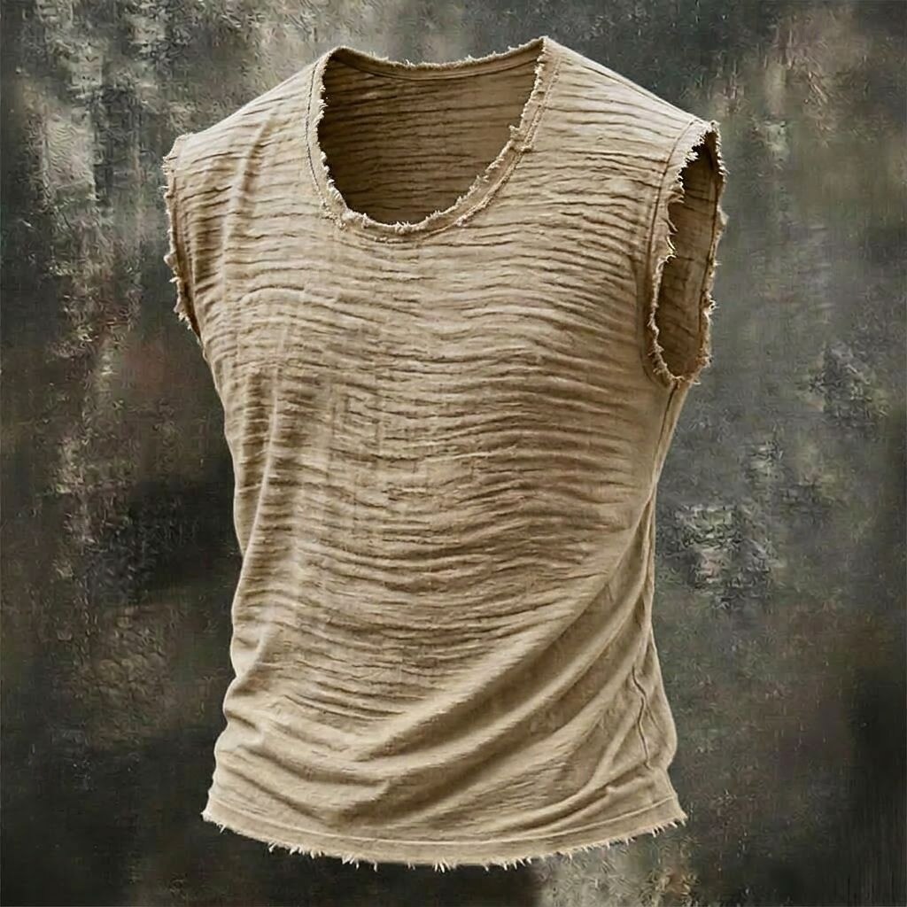 Men's Tank Top Vest Top Sleeveless Crew Neck Summer Spring Plain Fashion Casual Ruched Fur Trim Casual Vacation Street White Wine Green Top Tee for Men