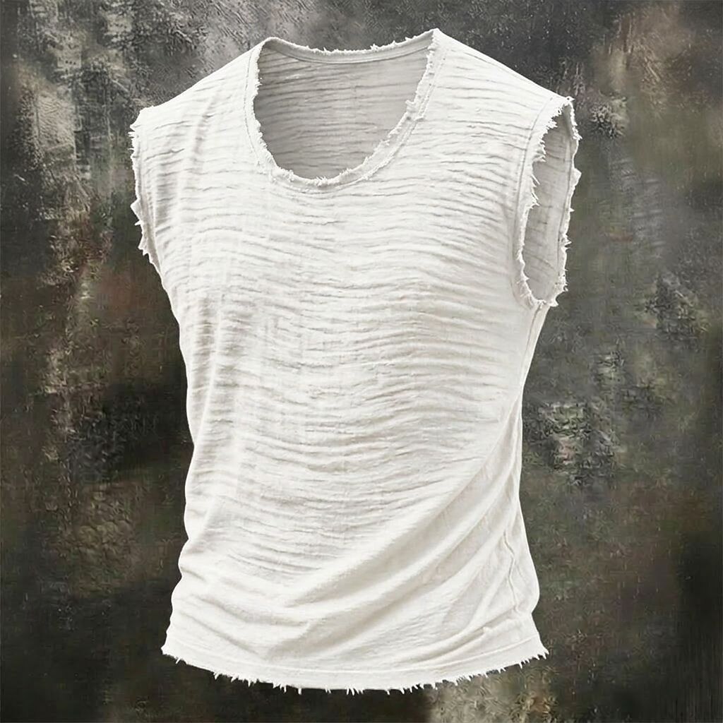 Men's Tank Top Vest Top Sleeveless Crew Neck Summer Spring Plain Fashion Casual Ruched Fur Trim Casual Vacation Street White Wine Green Top Tee for Men