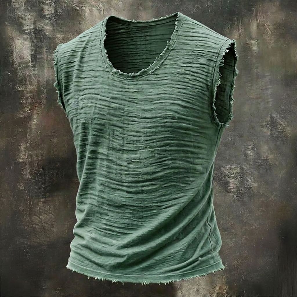 Men's Tank Top Vest Top Sleeveless Crew Neck Summer Spring Plain Fashion Casual Ruched Fur Trim Casual Vacation Street White Wine Green Top Tee for Men