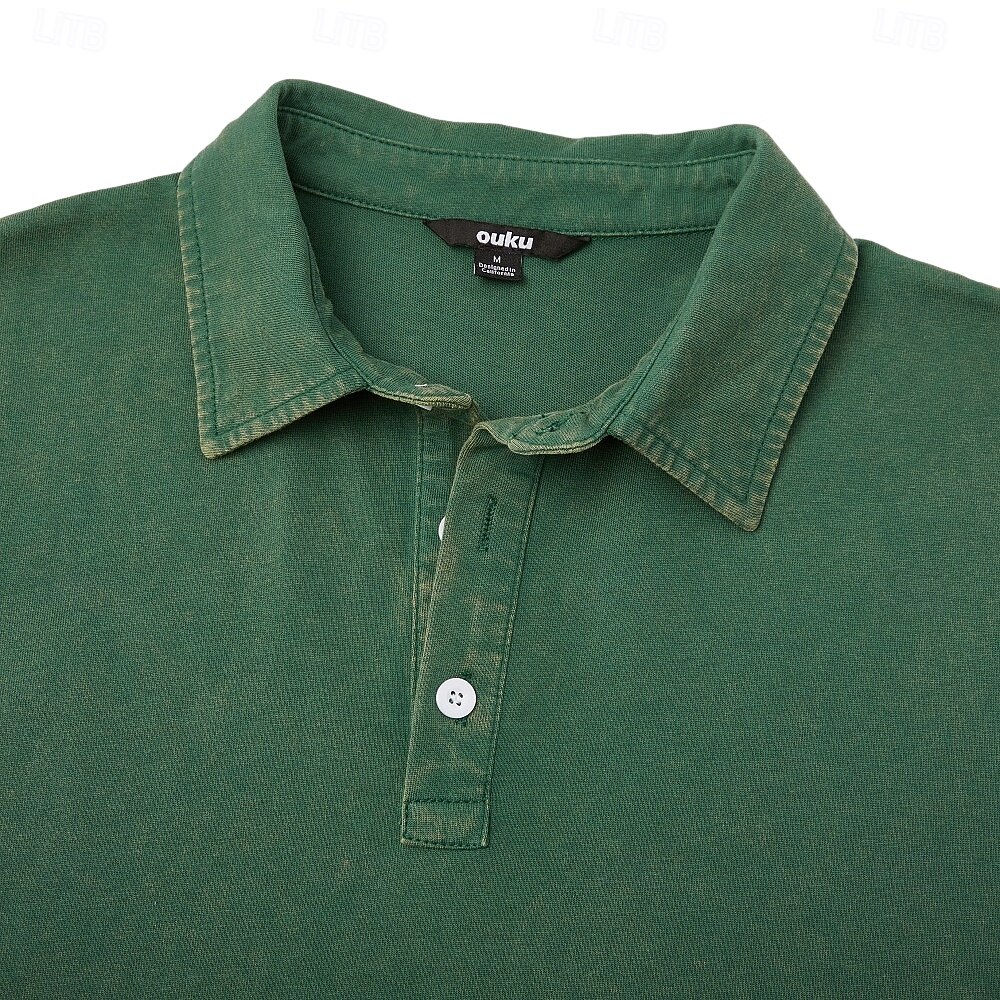 SoftFade™ Men's Polo Shirts 100% Cotton Acid Wash Shirt Casual Holiday Lapel Short Sleeve Fashion Basic Plain Textured Buttons Vintage Summer Spring Blue Green Khaki Gray Polo Shirts