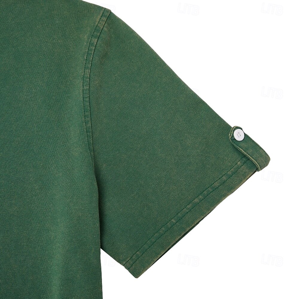 SoftFade™ Men's Polo Shirts 100% Cotton Acid Wash Shirt Casual Holiday Lapel Short Sleeve Fashion Basic Plain Textured Buttons Vintage Summer Spring Blue Green Khaki Gray Polo Shirts