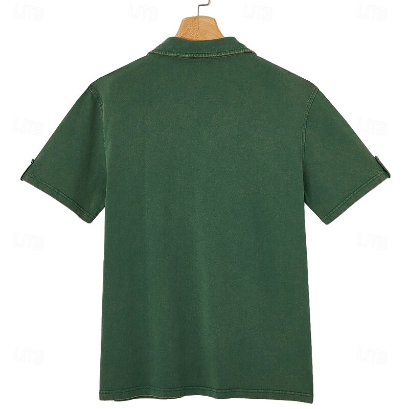 SoftFade™ Men's Polo Shirts 100% Cotton Acid Wash Shirt Casual Holiday Lapel Short Sleeve Fashion Basic Plain Textured Buttons Vintage Summer Spring Blue Green Khaki Gray Polo Shirts